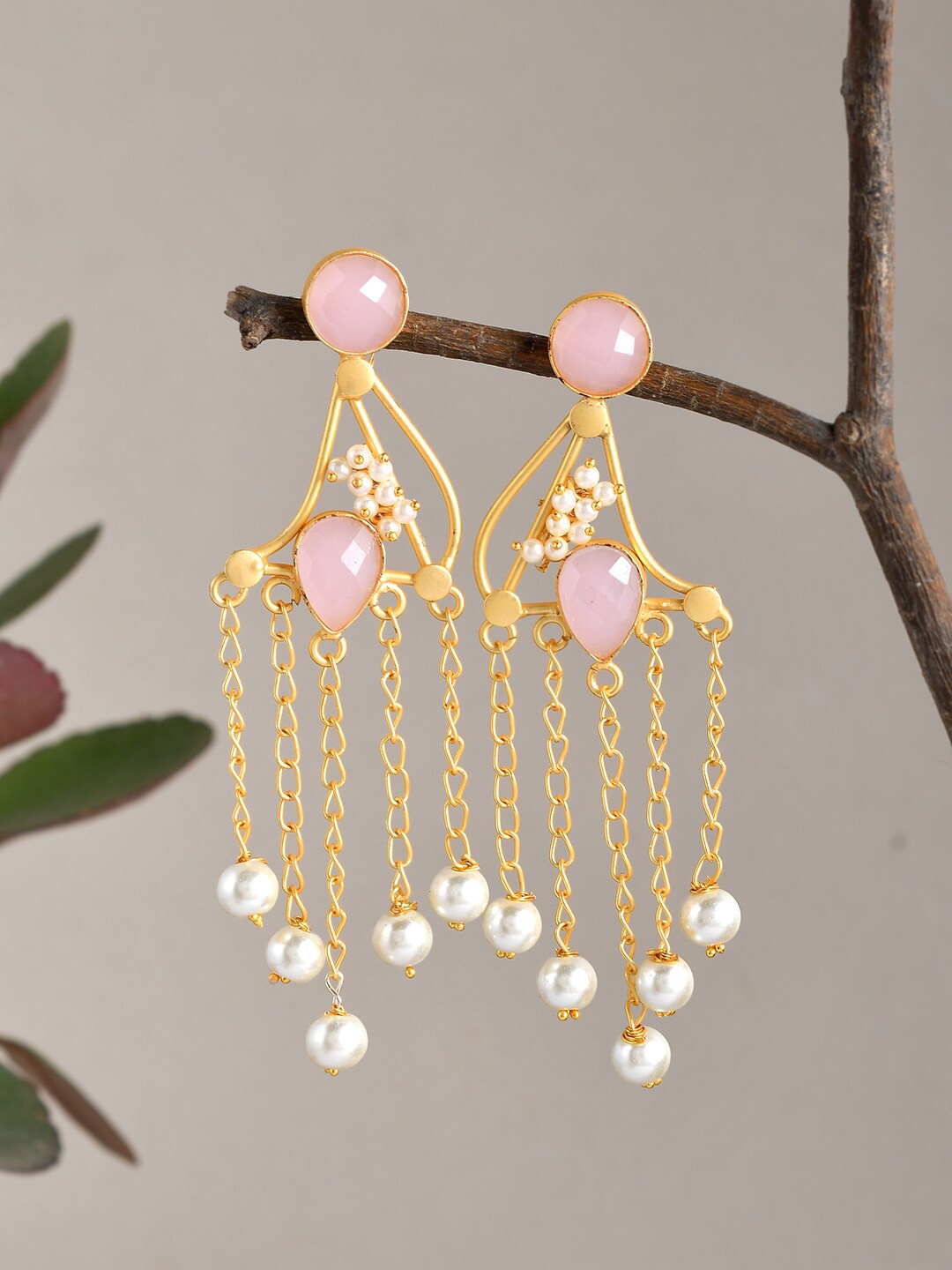 

Silvermerc Designs Pink & Gold-Plated Contemporary Drop Earrings