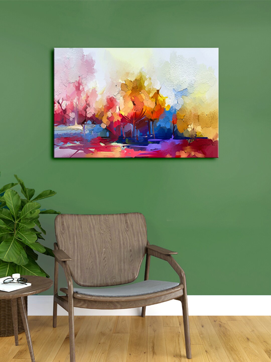 

999Store Pink & Blue Beautiful Abstract Tree Framed Canvas Wall Painting