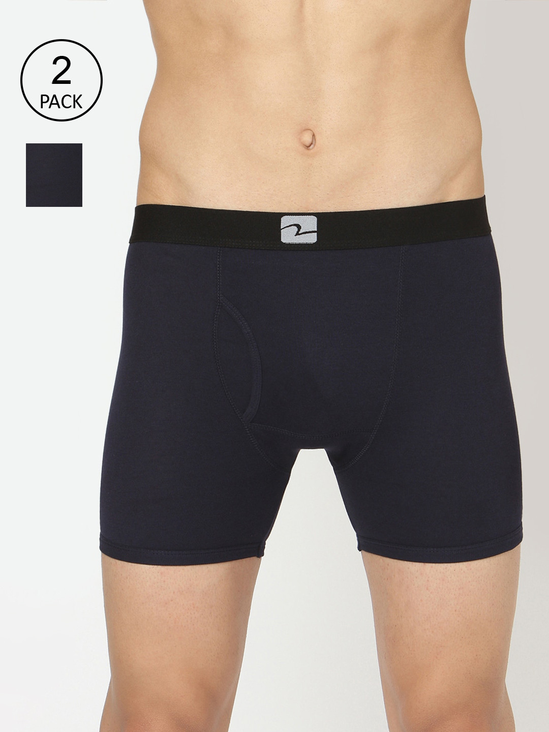 

UnderJeans by Spykar Men Pack Of 2 Navy Blue Solid Cotton Blend Trunks UJMTRPTC038