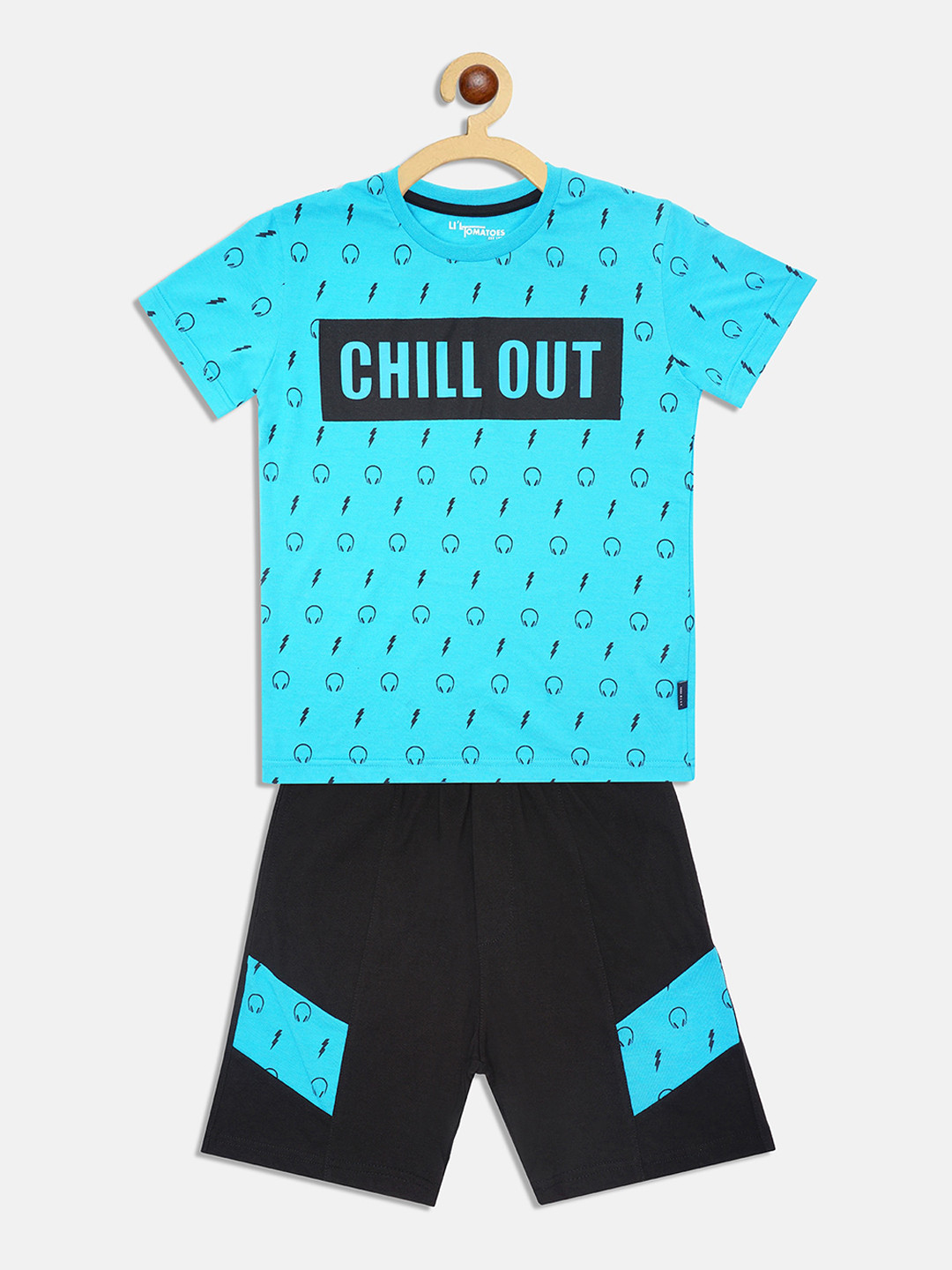 

Lil Tomatoes Boys Blue & Black Printed Pure Cotton Night Suit