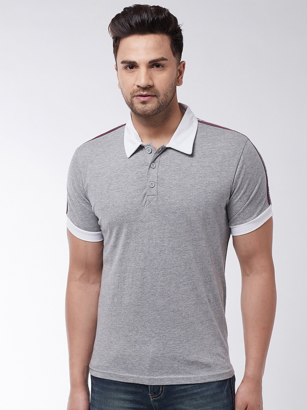 

GRITSTONES Men Grey Polo Collar T-shirt