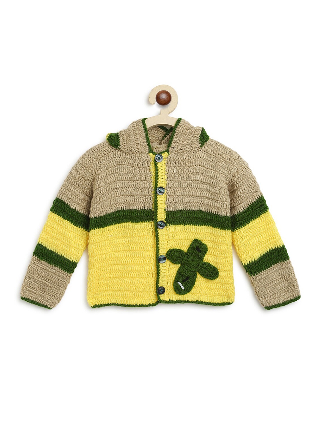 CHUTPUT Unisex Kids Yellow & Beige Colourblocked Cardigan
