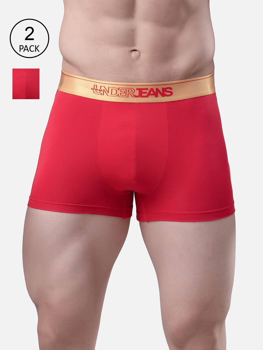 

UnderJeans by Spykar Men Pack Of 2 Red Solid Trunks UJMTRPTC042