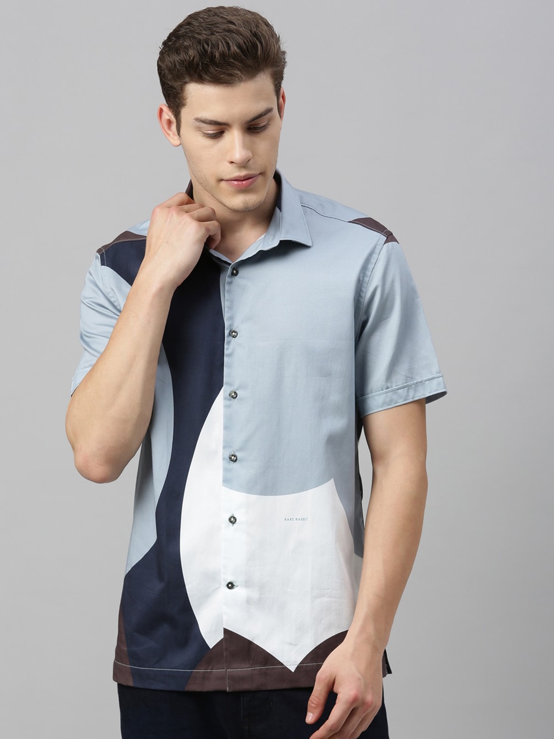 

RARE RABBIT Men Blue Colourblocked Cotton Casual Shirt