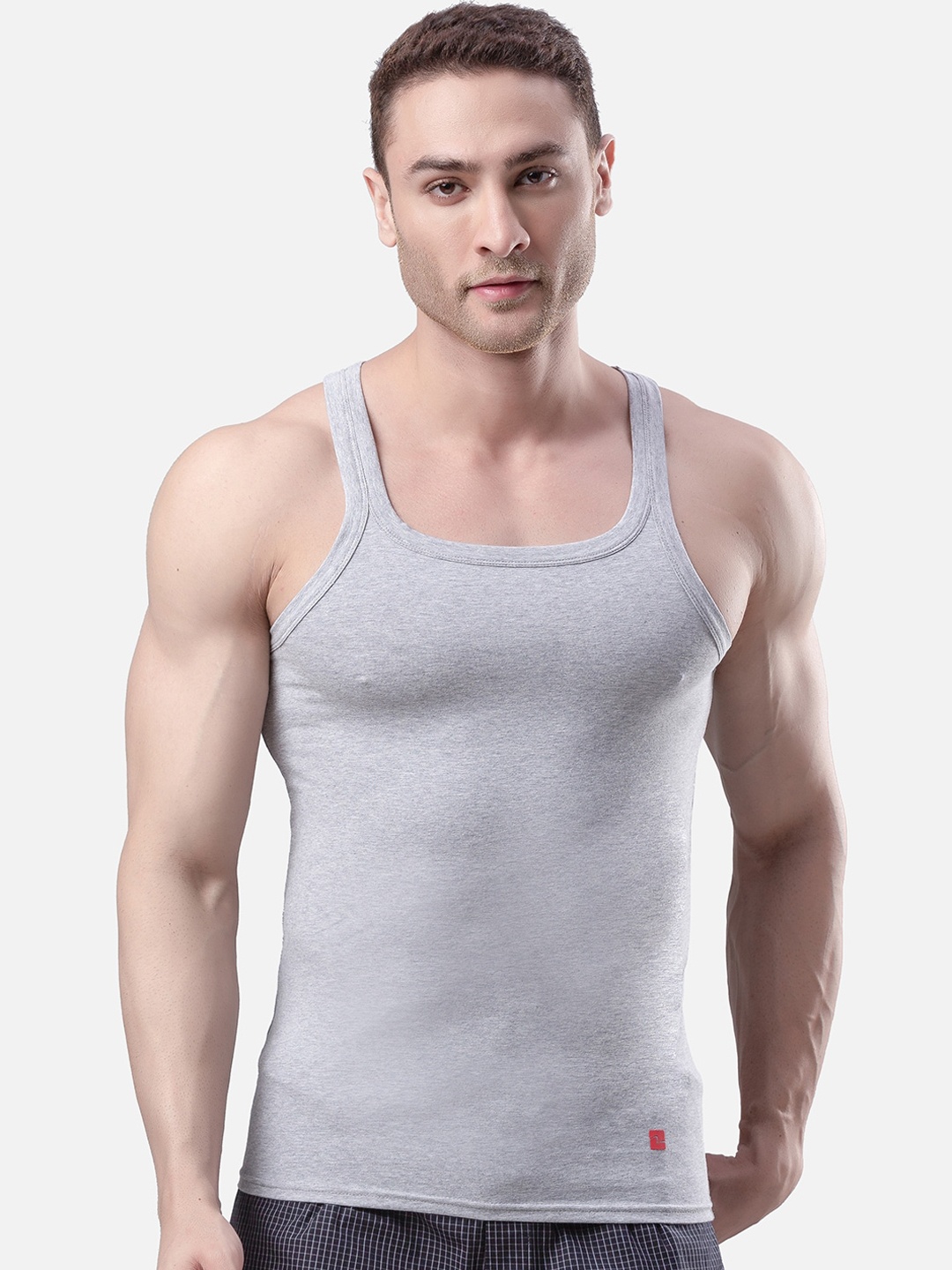Underjeans by Spykar Men Cotton Blend Vest, Grey