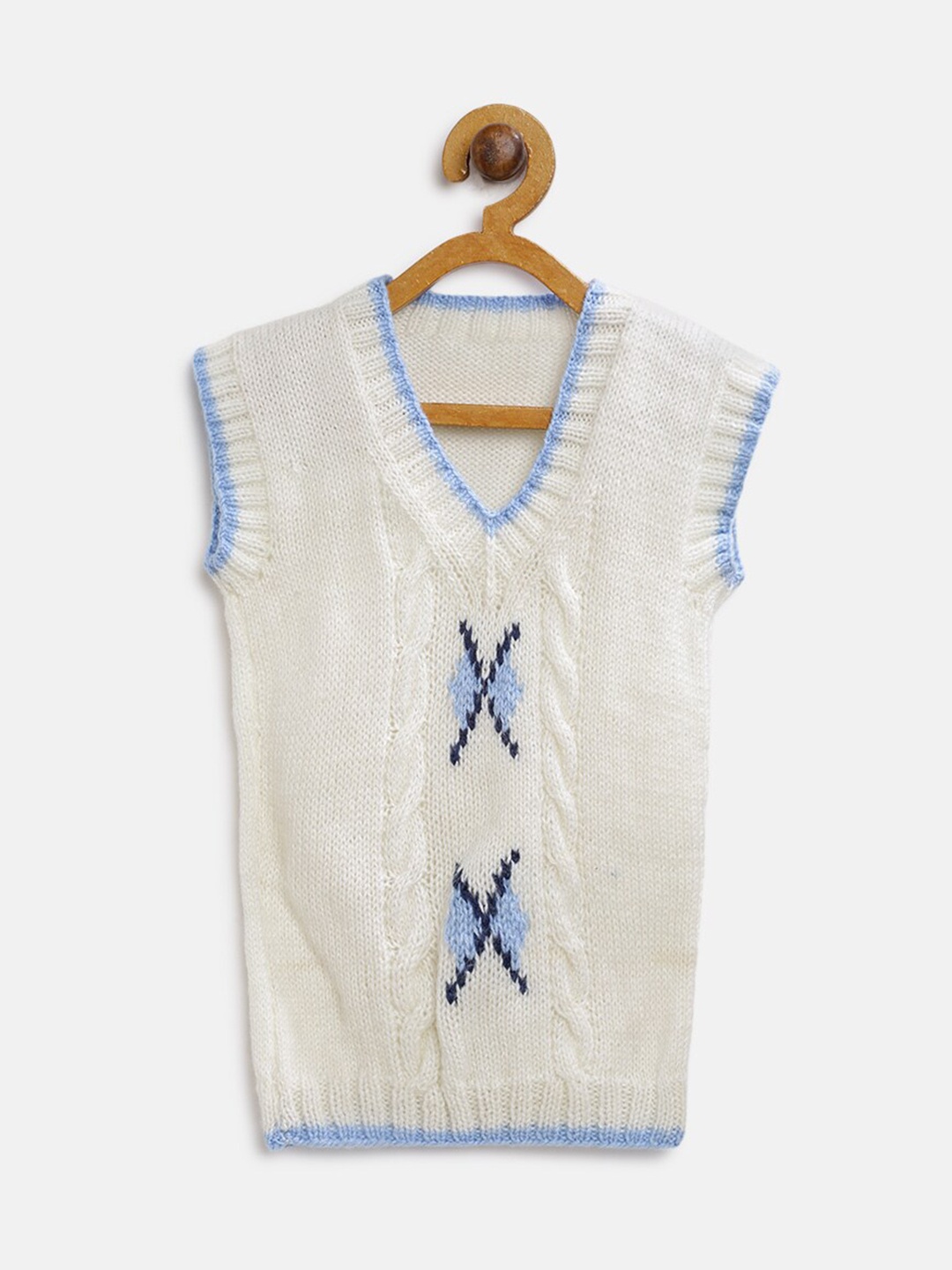 

CHUTPUT Unisex Kids White & Blue Cable Knit Sweater Vest