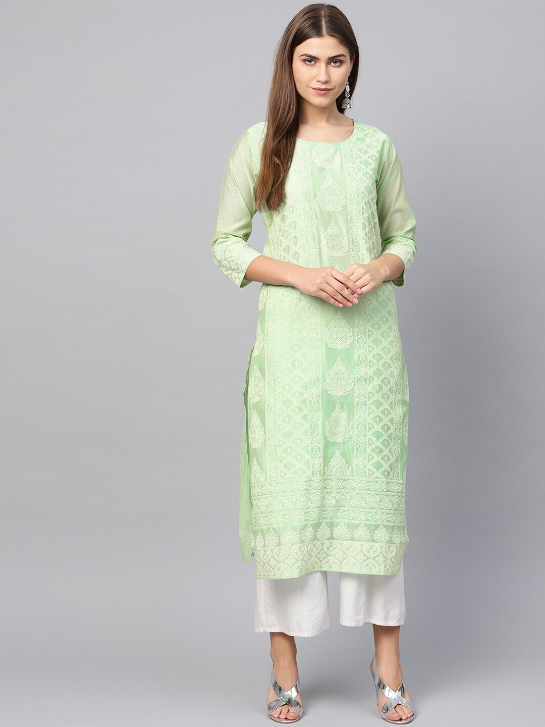 

Varanga Women Green Geometric Chanderi Silk Chanderi Silk Kurta