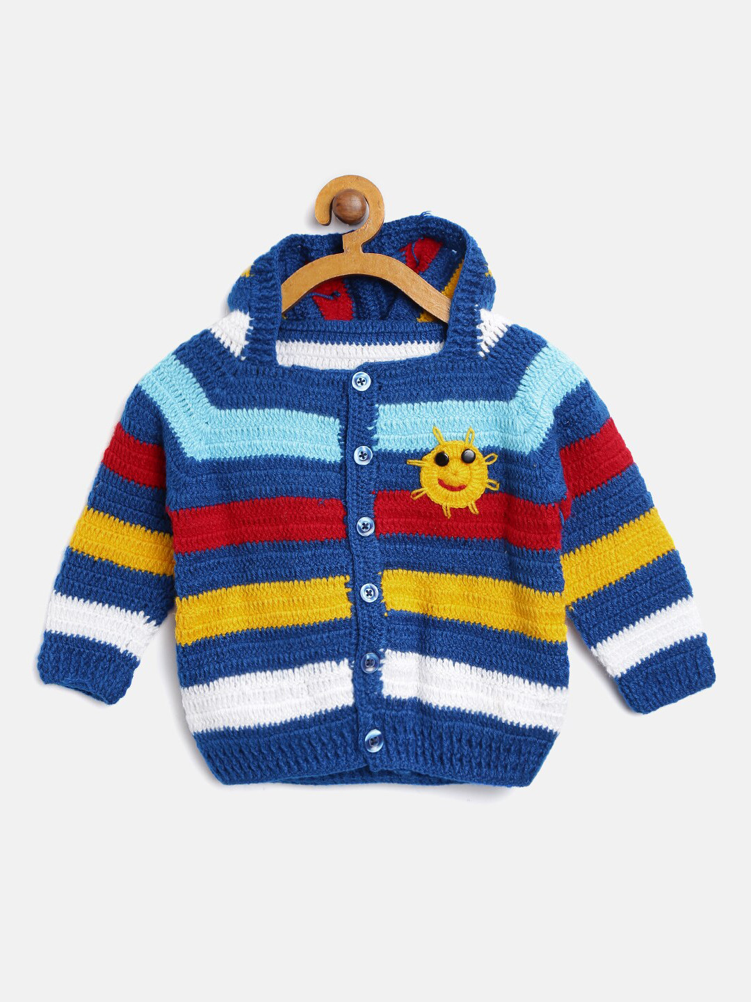 

CHUTPUT Kids Yellow & Red Striped Hooded Cardigan