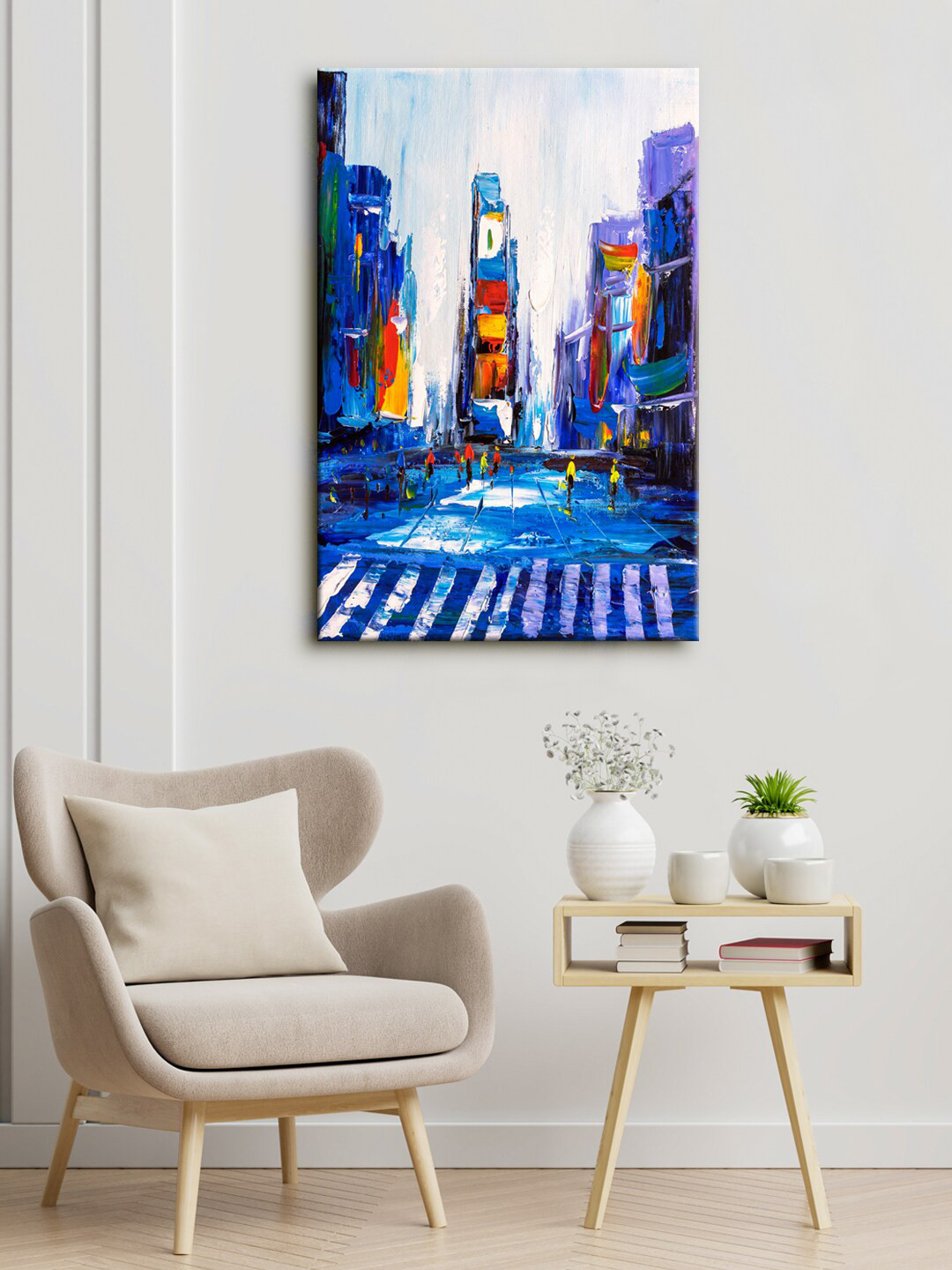 

999Store Blue & Orange New York Abstract Canvas Framed Wall Art