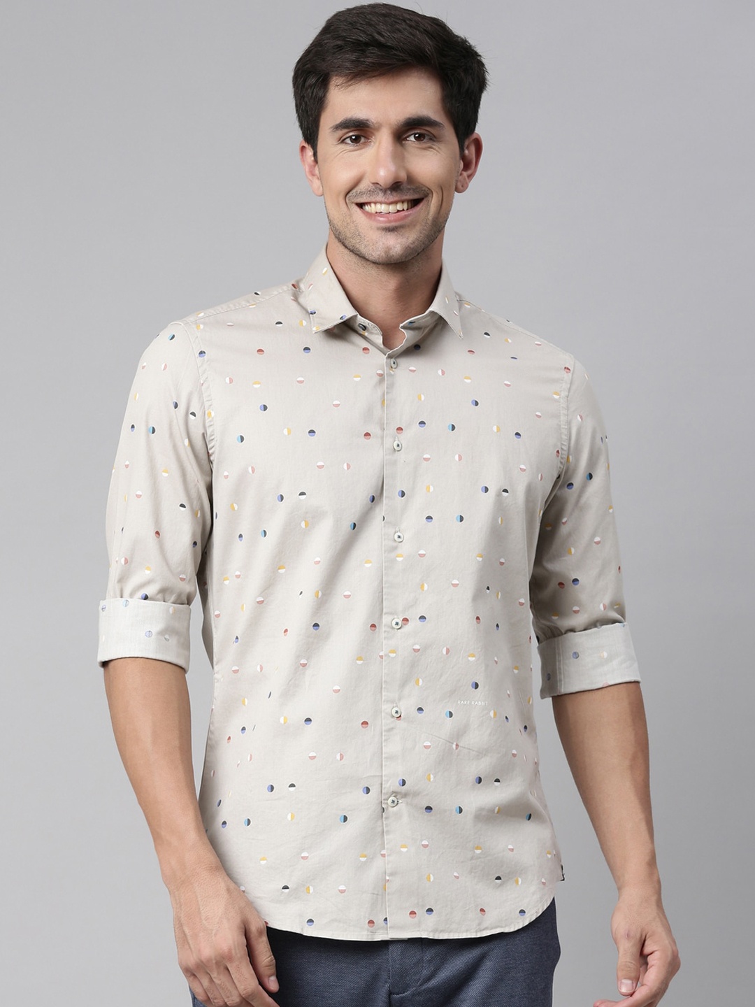 

RARE RABBIT Men Beige Printed Cotton Casual Shirt
