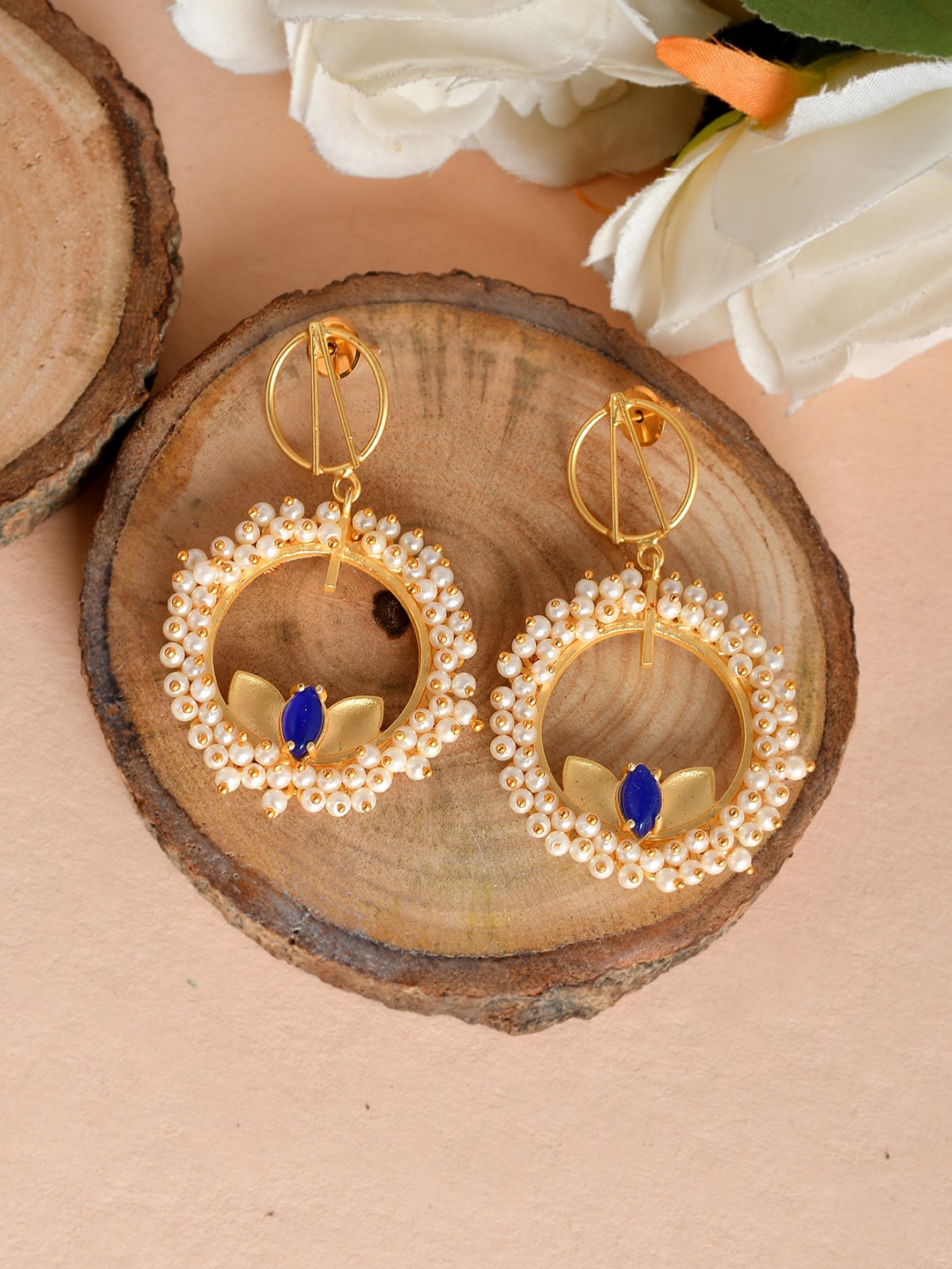 

Silvermerc Designs Women Blue Gold-plated Handcrafted Circular Drop Earrings