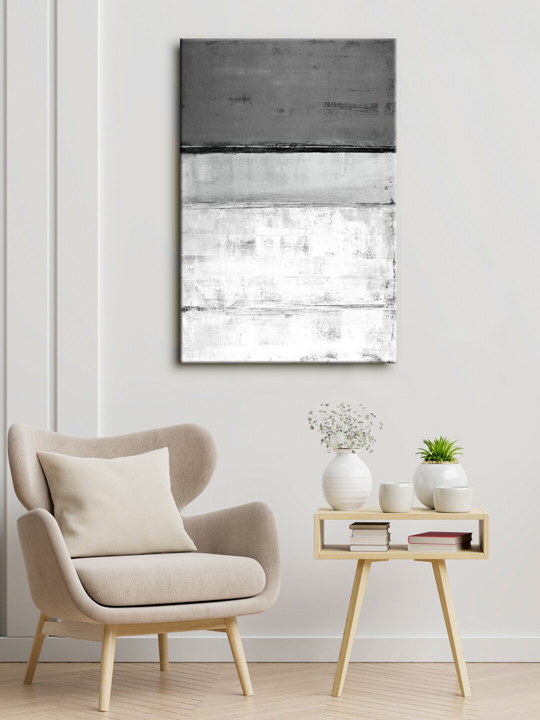

999Store Grey & White Abstract Canvas Framed Wall Art