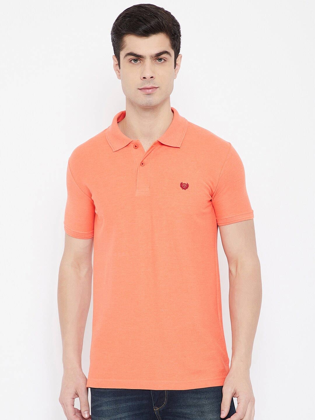 

Duke Men Orange Polo Collar Applique T-shirt