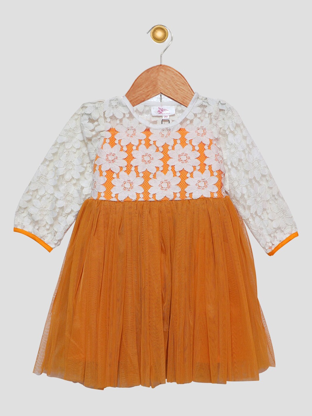 

Bella Moda Girls White & Mustard Colourblocked Dress