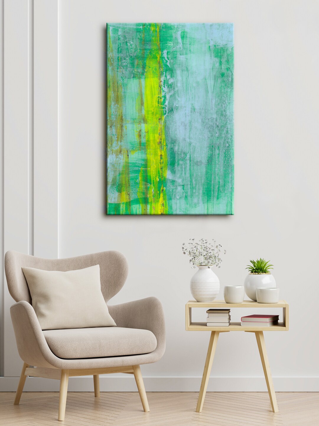 

999Store Green Abstract Canvas Painting Framed Wall Art