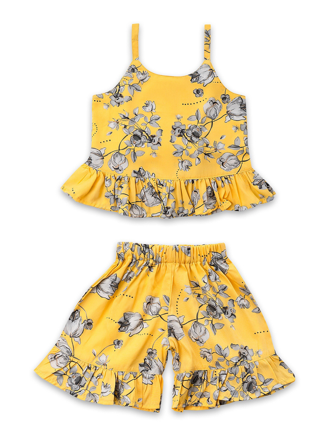 

Kidling Girls Yellow & Grey Printed Top with Shorts