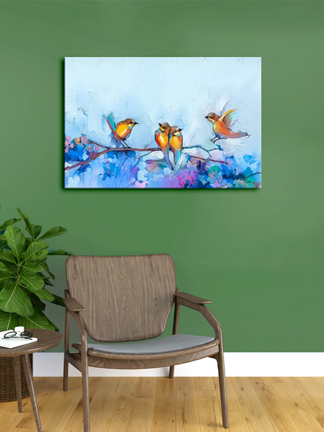 

999Store Blue & Brown Beautiful Birds Canvas Painting Framed Wall Art