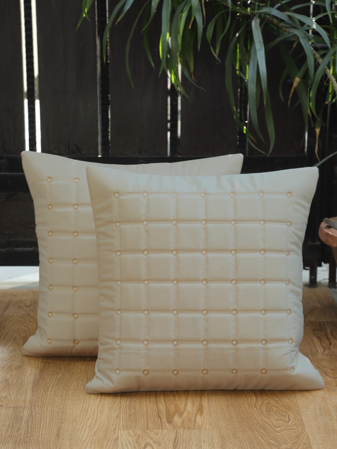 

HOSTA HOMES Cream Set of 2 Embroidered Velvet Square Cushion Covers