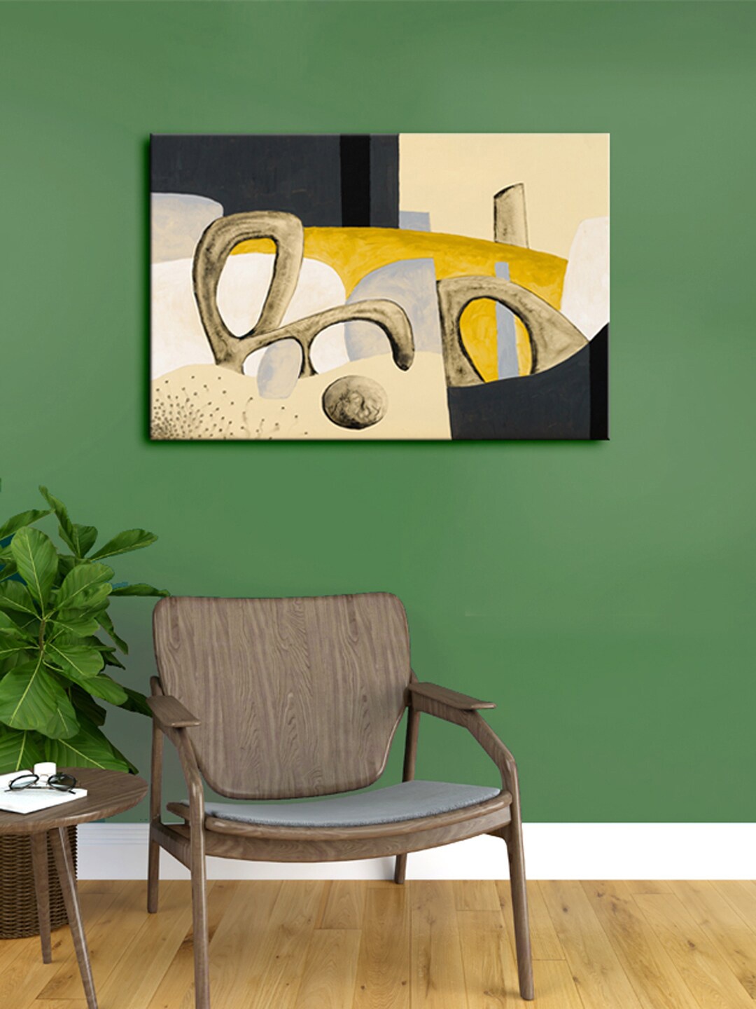 

999Store Beige & Black Bizarre Biomorphic Shapes Framed Canvas Painting