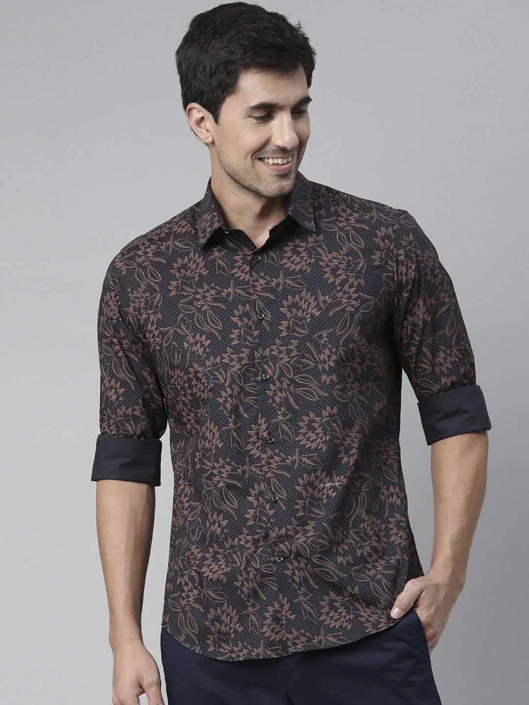 

RARE RABBIT Men Rai Floral Printed Shirt, Black