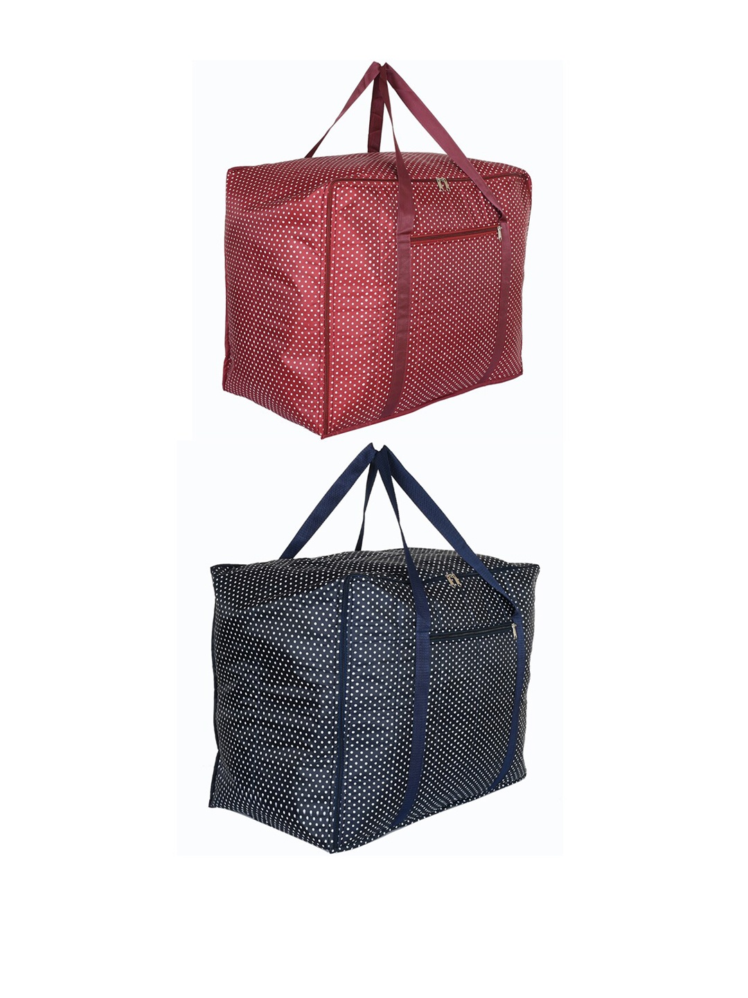 

Kuber Industries Set of 2 Blue & Maroon Printed Foldable Underbed Large Storage Bags