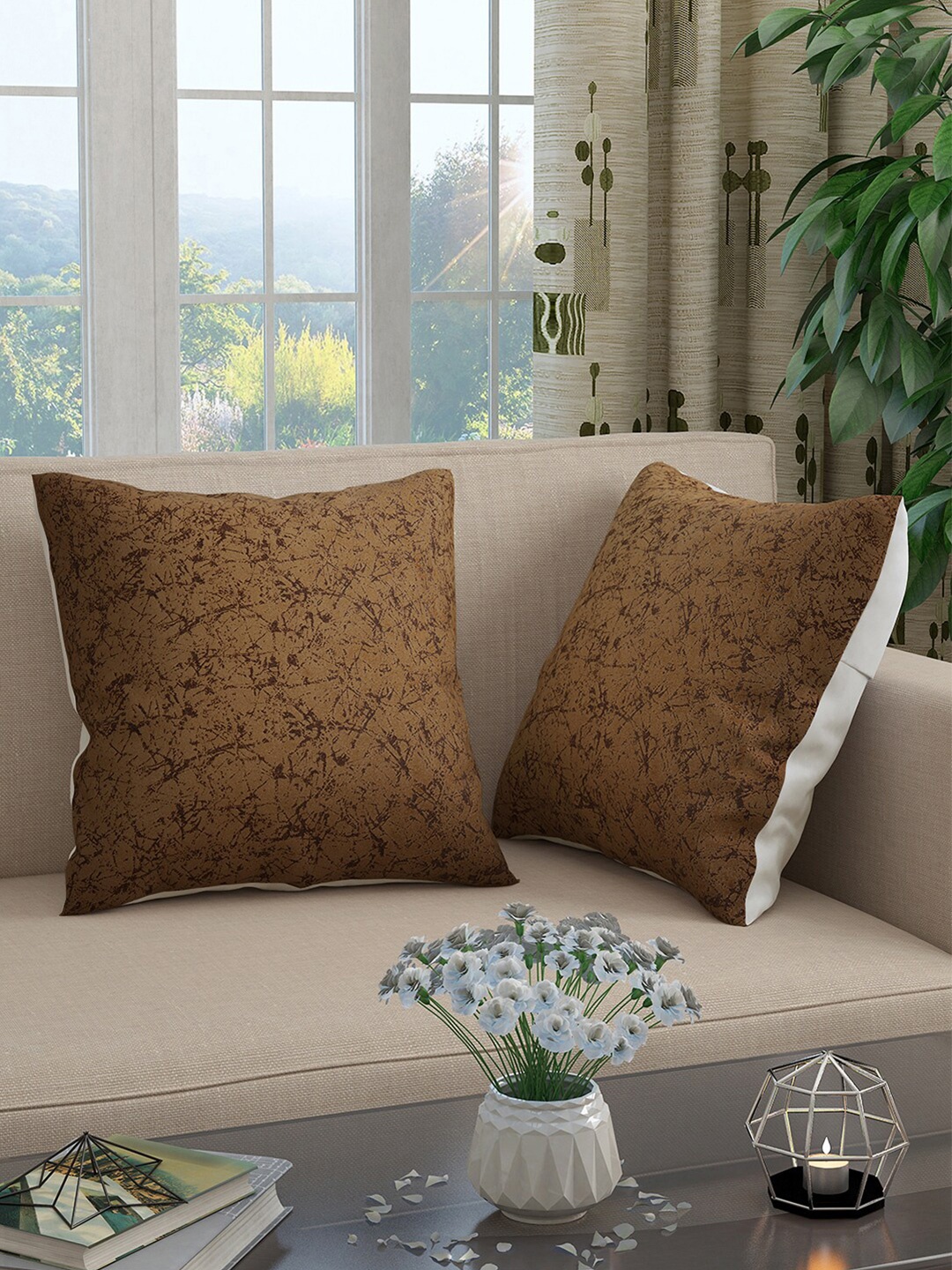 

Story@home Brown Set of 2 Abstract Square Cushion Covers