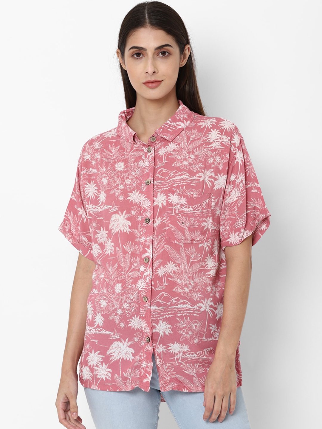 

AMERICAN EAGLE OUTFITTERS Women Pink Printed Casual Shirt