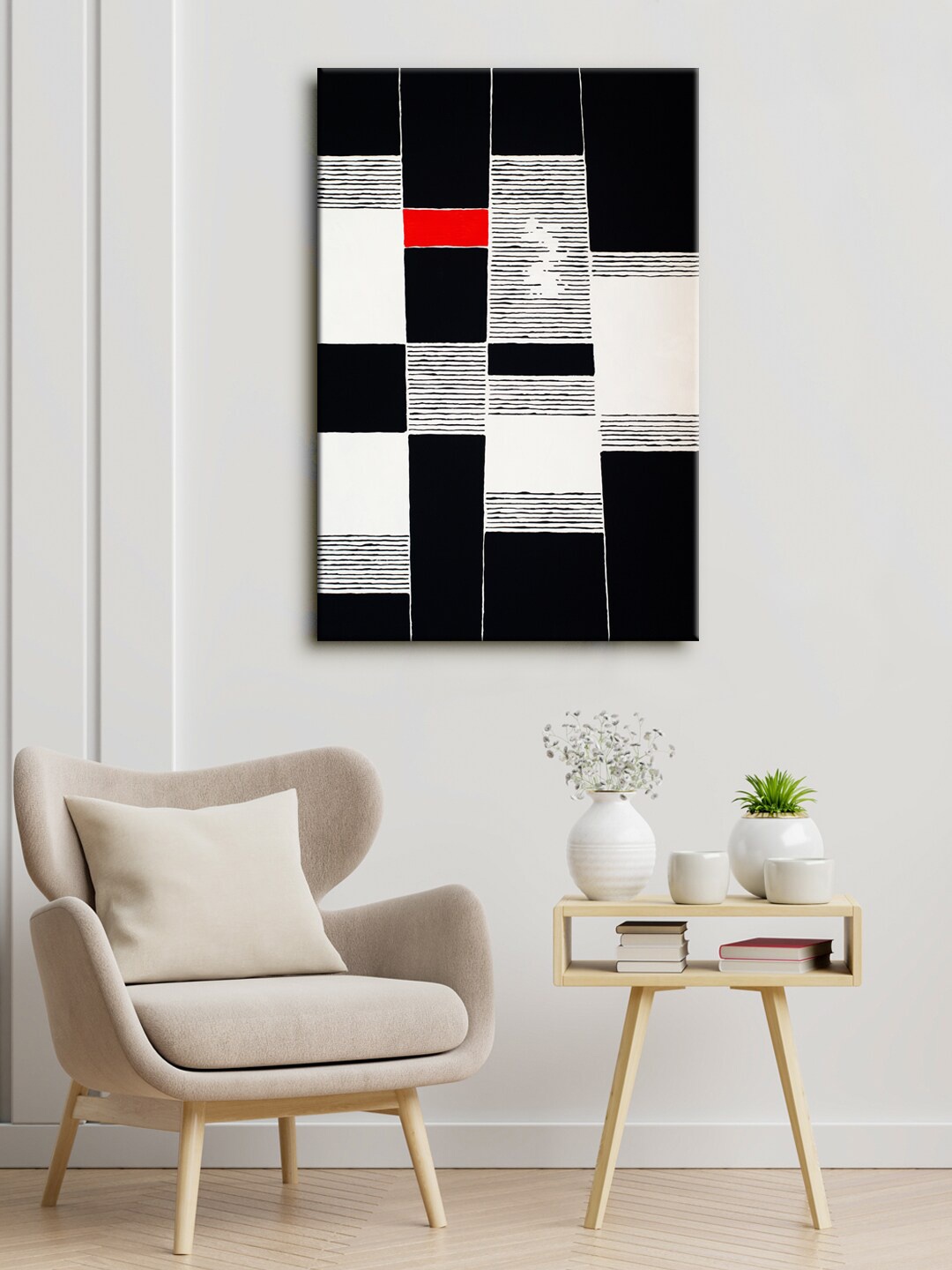 

999Store Black & White Abstract Framed Canvas Painting Wall Art
