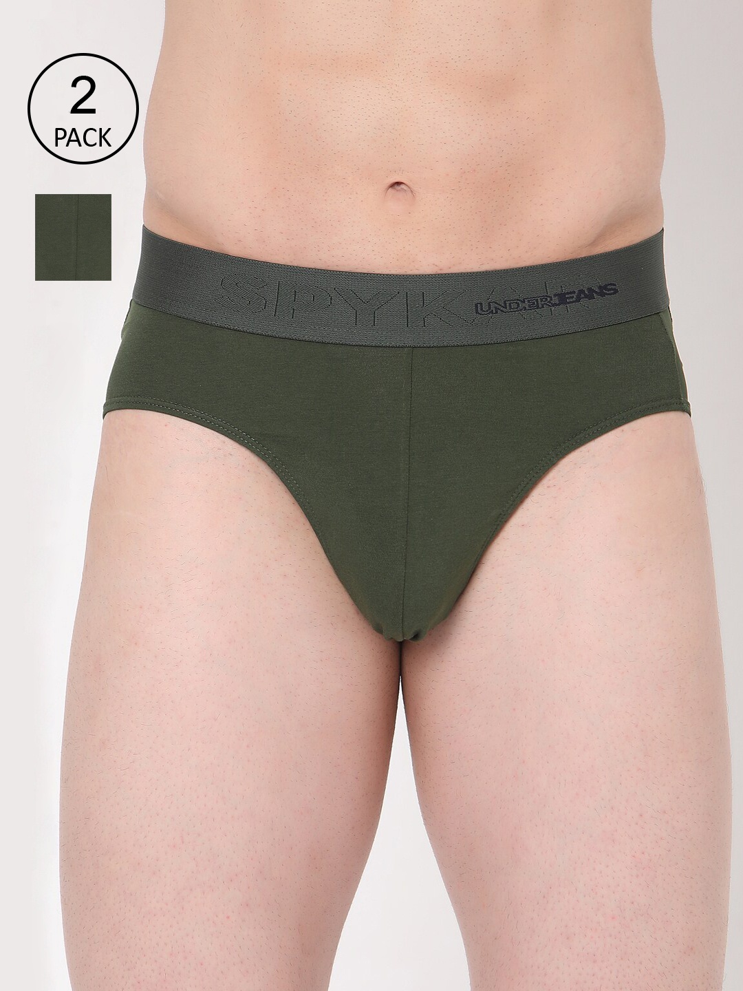 

UnderJeans by Spykar Men Pack Of 2 Olive Green Solid Basic Briefs UJMBRPBC003