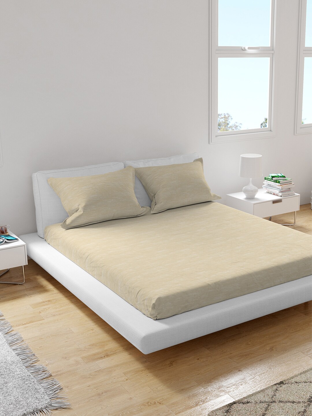 

Himeya Beige 200 TC King Sustainable Bedsheet with 2 Pillow Covers