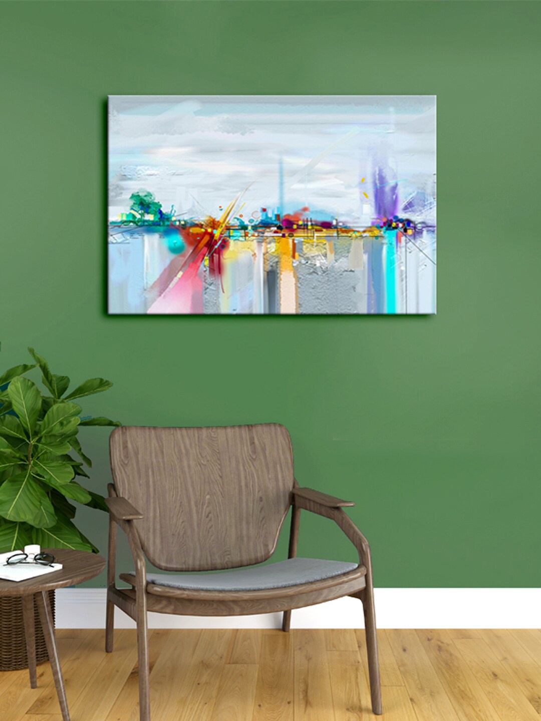 

999Store Grey & Blue Abstract Canvas Painting Framed Wall Art