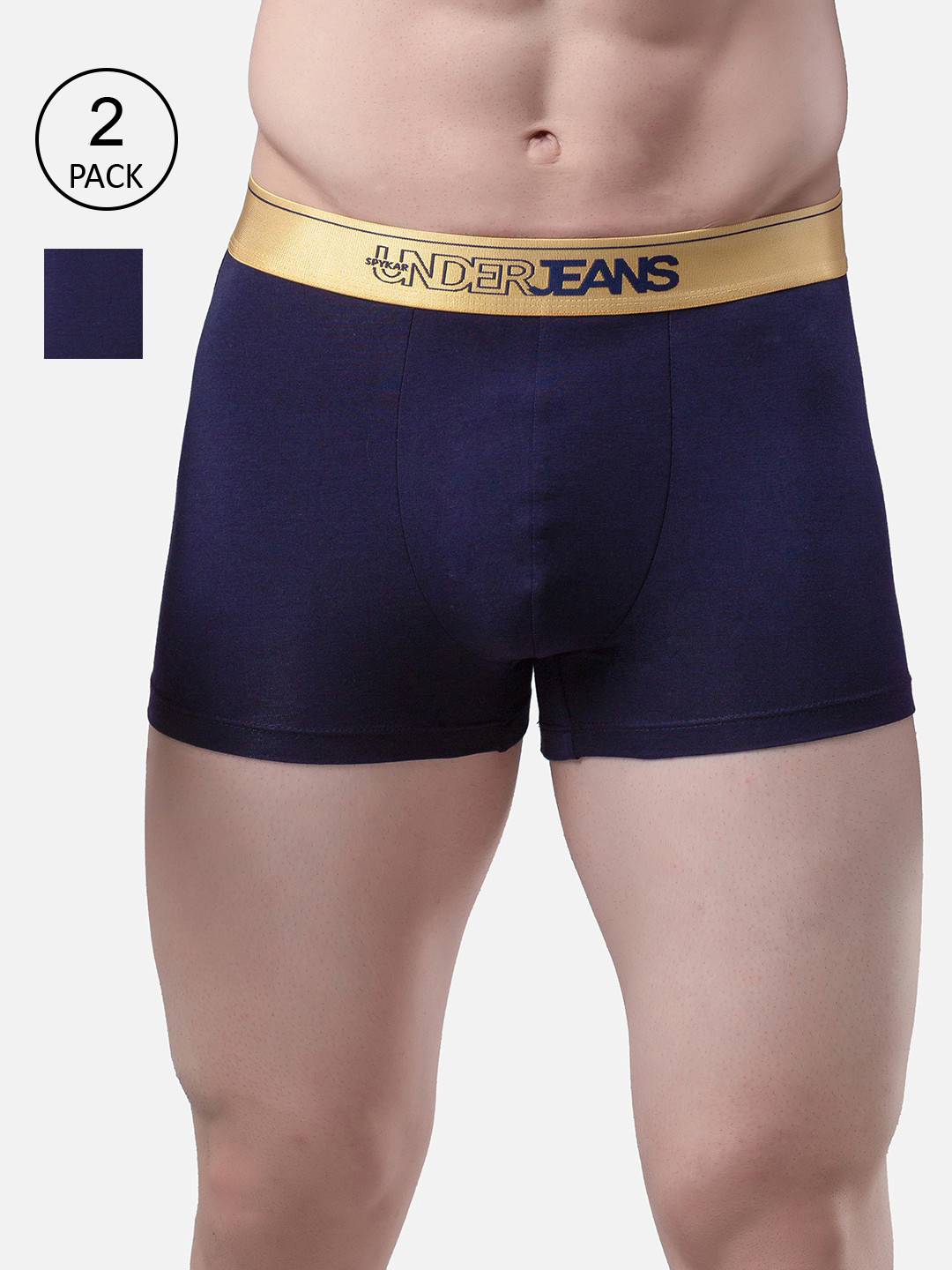 

UnderJeans by Spykar Men Pack Of 2 Navy Blue & Beige Solid Trunks UJMTRPTC042Navy