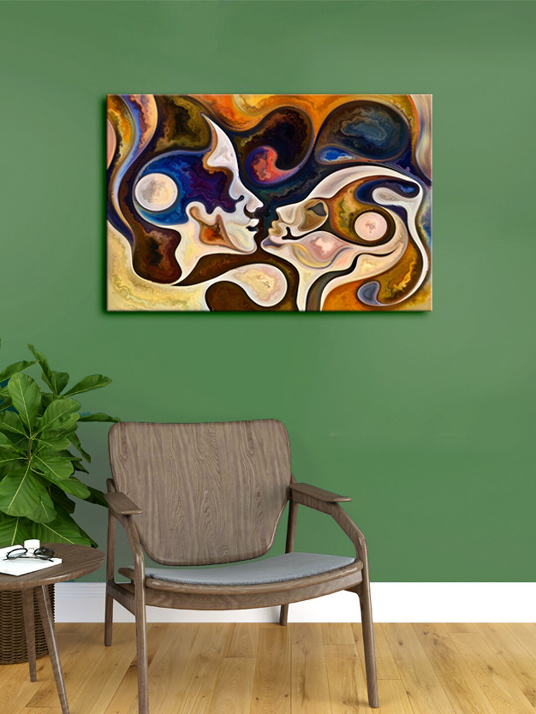 

999Store Brown & Blue Abstract Cuple Images Canvas Framed Painting Wall Art