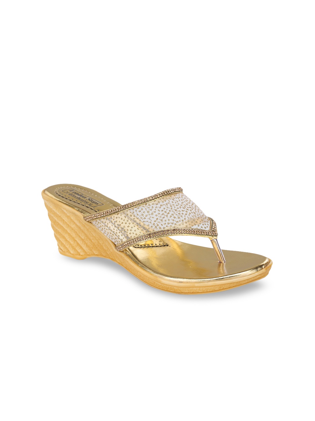 

LONDON STEPS Gold Embellished Ethnic Wedge Sandals