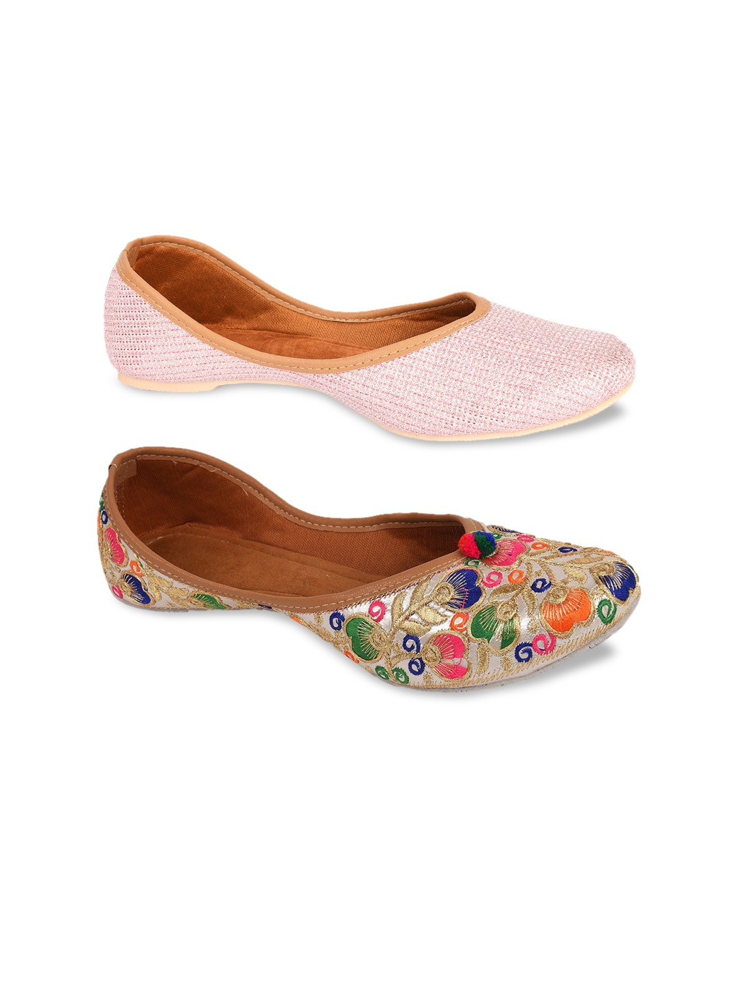 

DESI COLOUR Women Set of 2 Multicoloured Ethnic Mojaris Flats, Multi