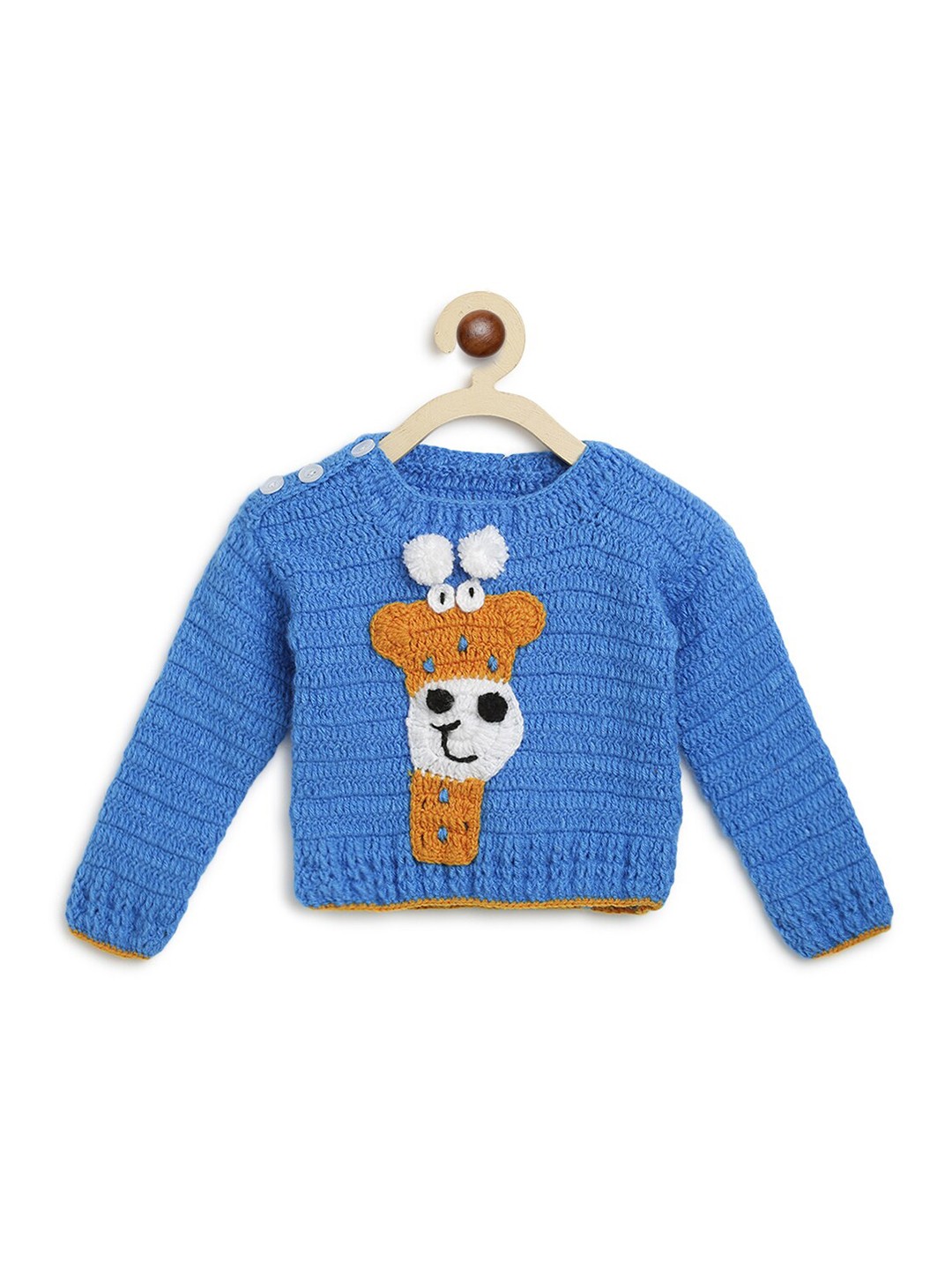 CHUTPUT Unisex Kids Blue Hand knitted Crochet Wool Sweater