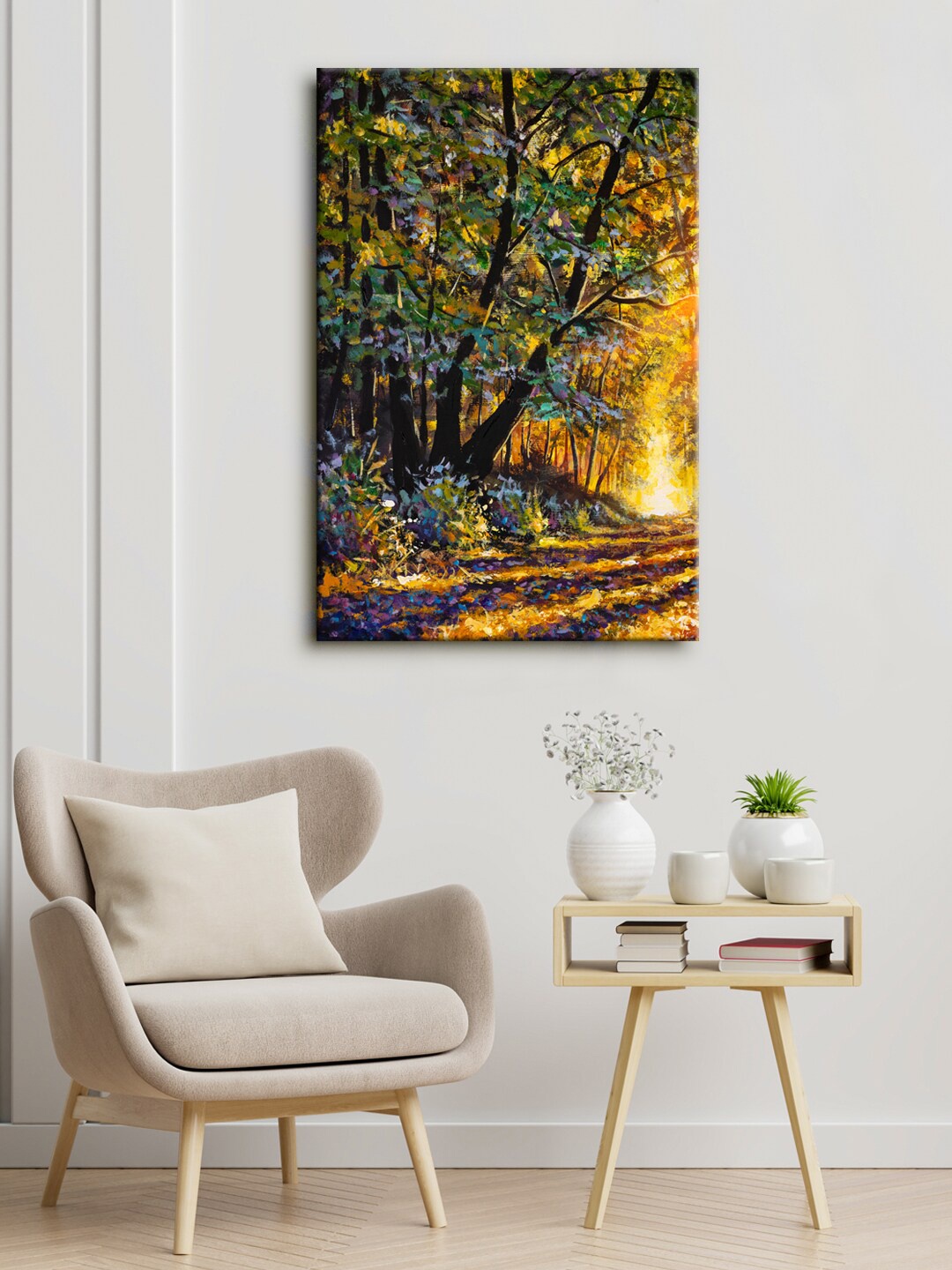 

999Store Green & Yellow Forest Canvas Painting Framed Wall Art