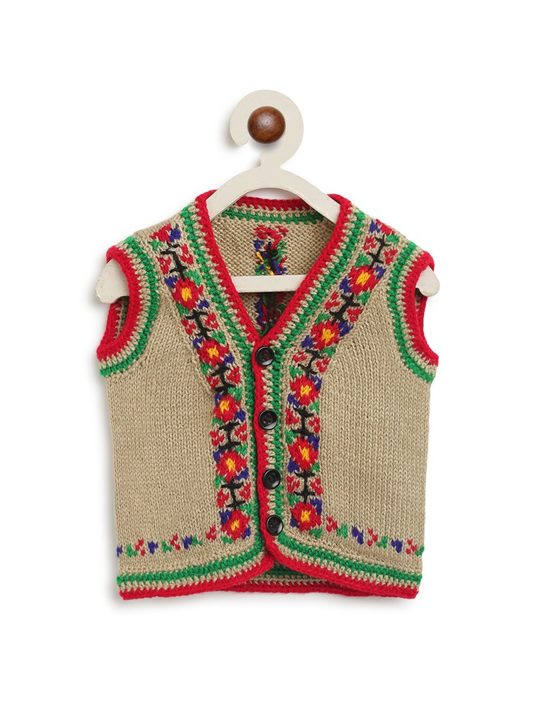CHUTPUT Kids Grey & Red Self Design Cable Knit Cardigan