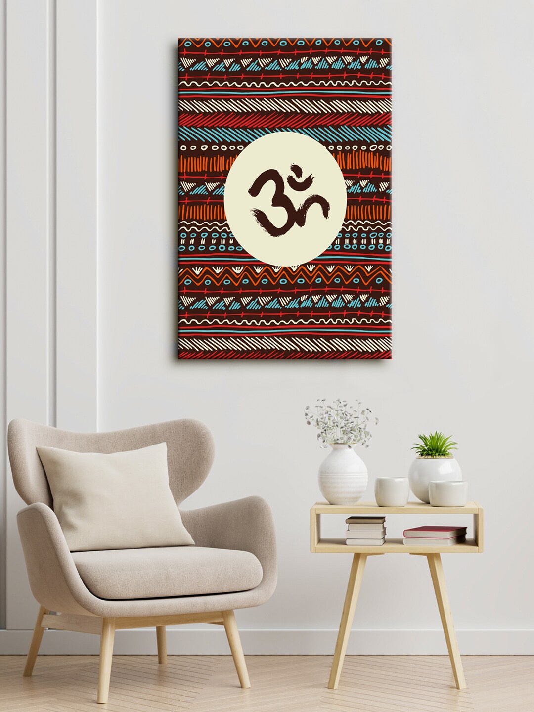 

999Store Brown & Orange Om Symbols Framed Canvas Painting Wall Art
