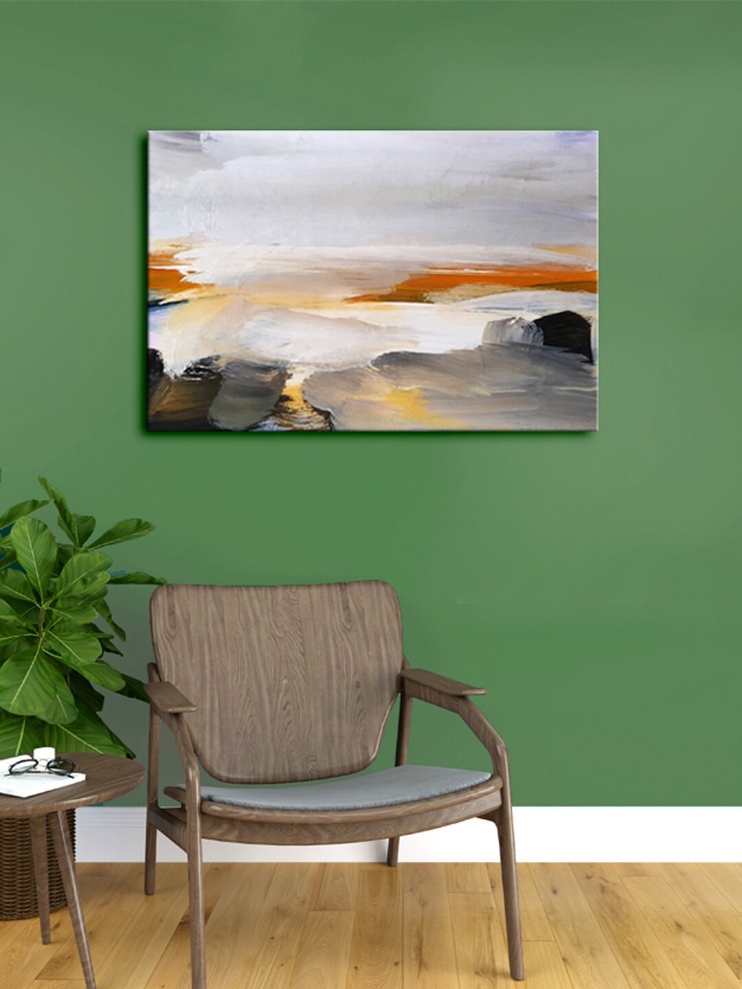 999Store Grey & Orange Abstract Framed Canvas Painting Wall Art