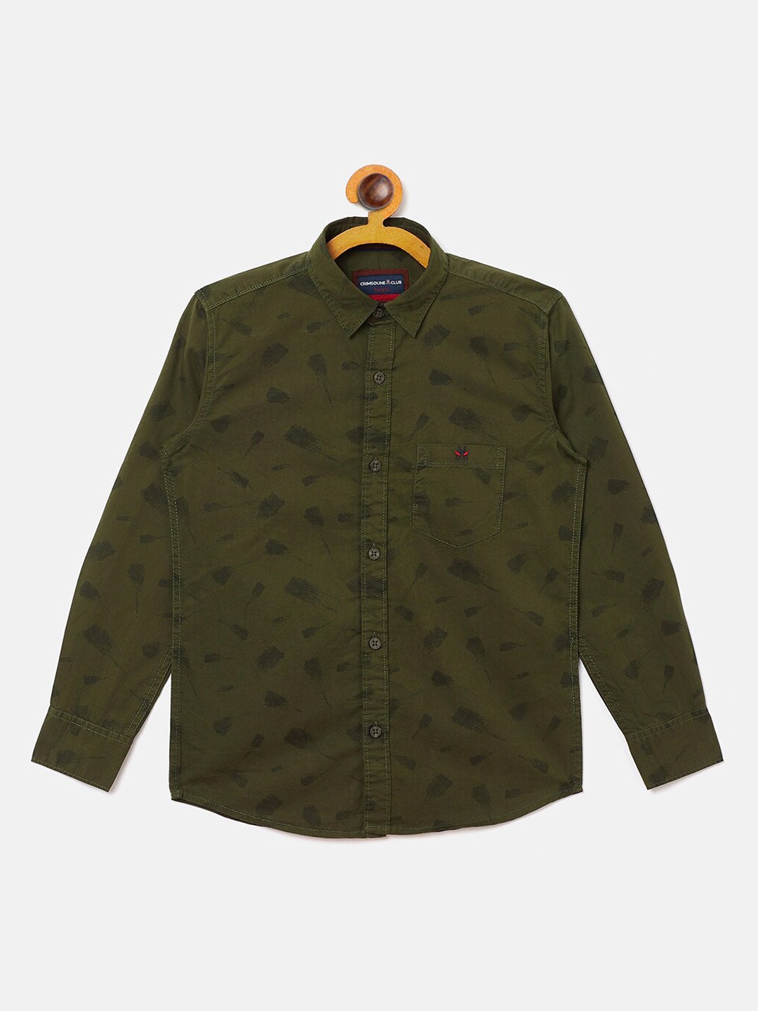 

Crimsoune Club Boys Olive Slim Fit Printed Casual Shirt