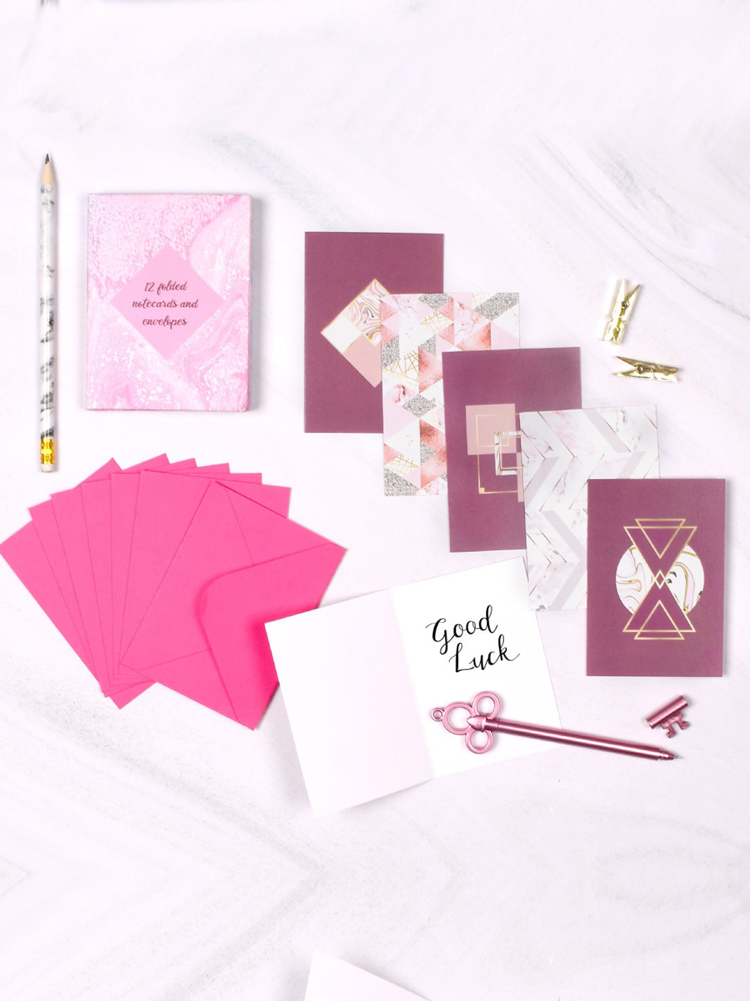 

Doodle Set Of 12 Printed Marble Art Notecards With Envelope, Multi