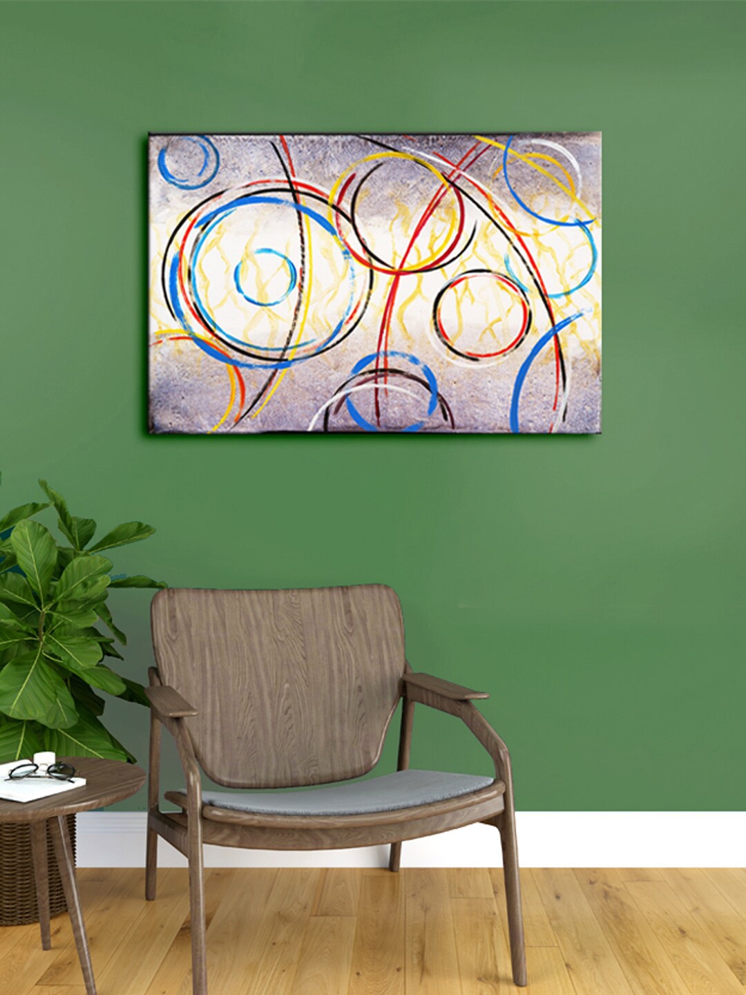 999Store Grey & Blue Abstract Neon Framed Canvas Painting Wall Art