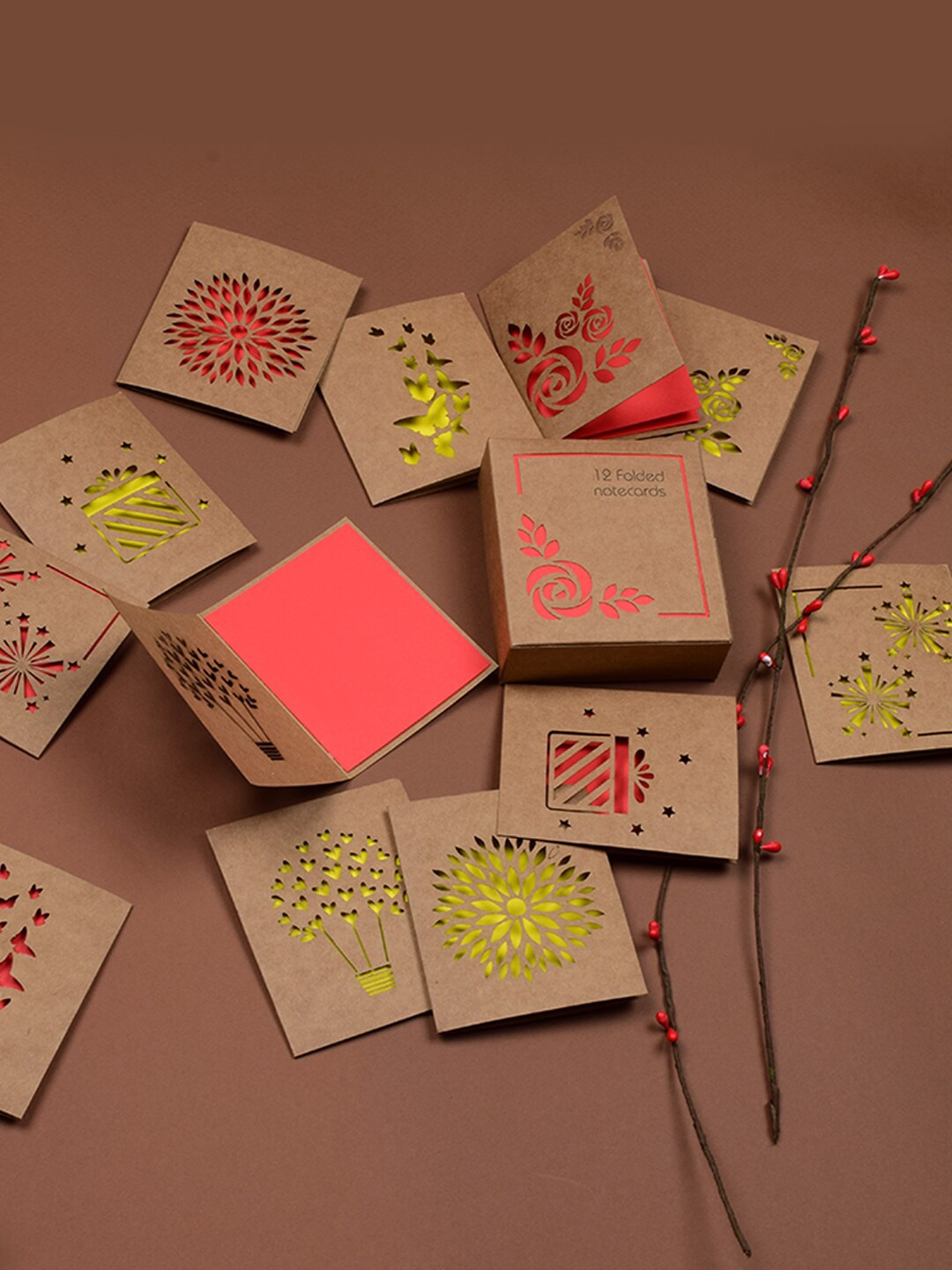 

Doodle Set of 12 Love & Light Notecard Set With Box, Brown