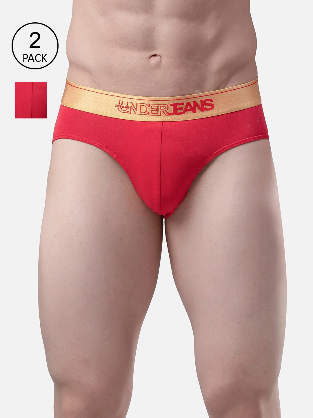 UnderJeans by Spykar Men Pack Of 2 Red Solid Basic Briefs UJMBRPBC041