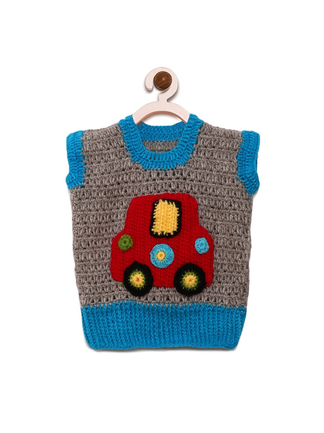 CHUTPUT Unisex Kids Grey & Blue Embroidered Sweater Vest