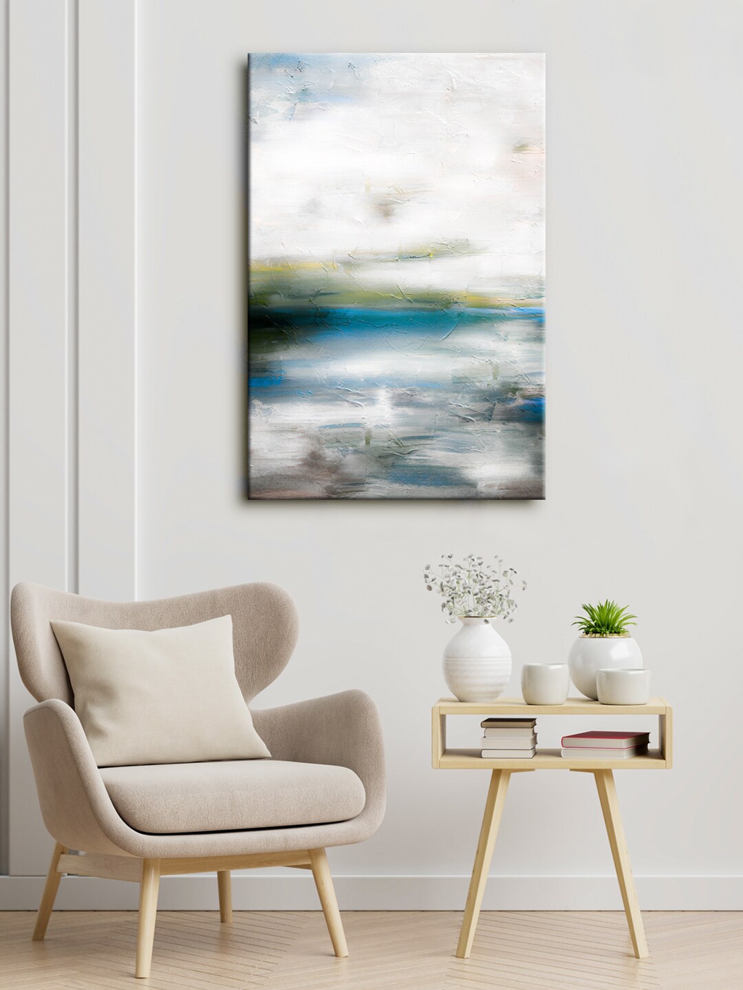 

999Store Grey & White Snow In Sky Canvas Painting Framed Wall Art