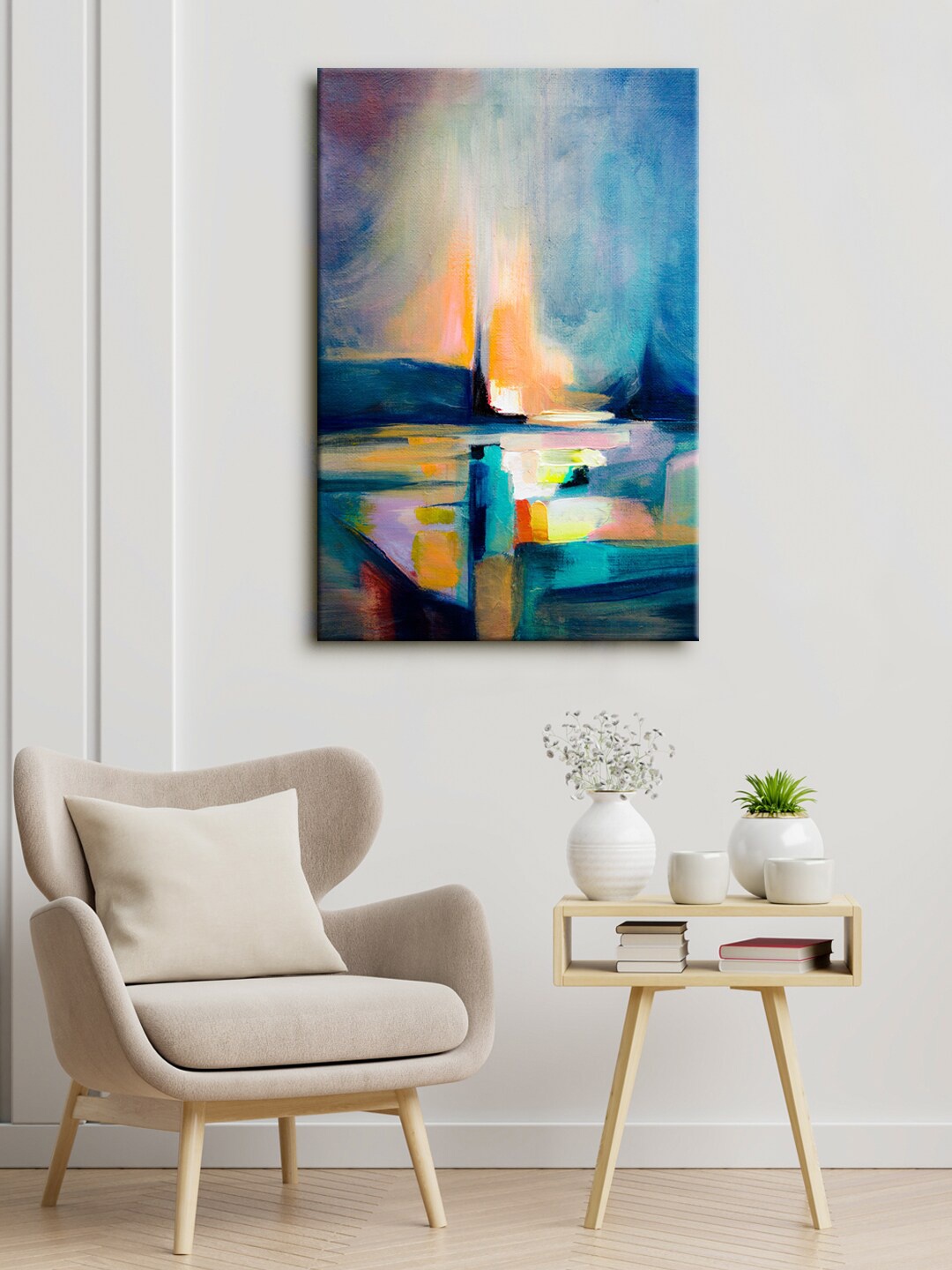 

999Store Multicoloured Abstract Canvas Painting Framed Wall Art, Multi