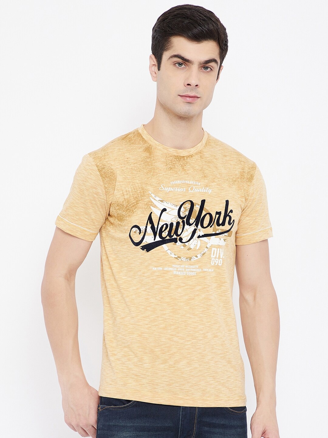 

Duke Men Yellow & Black Typography Printed T-shirt