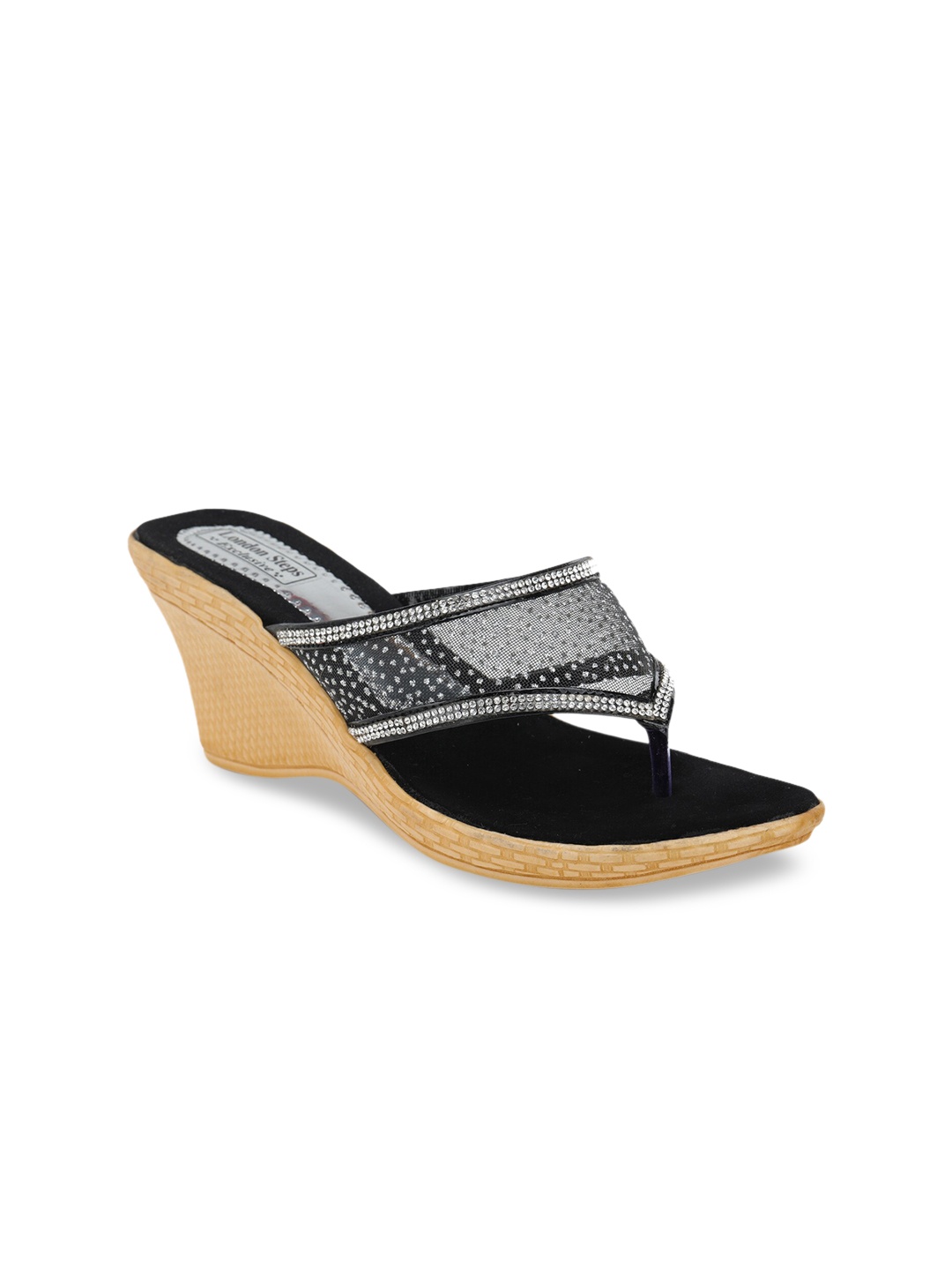 

LONDON STEPS Black Wedge Sandals